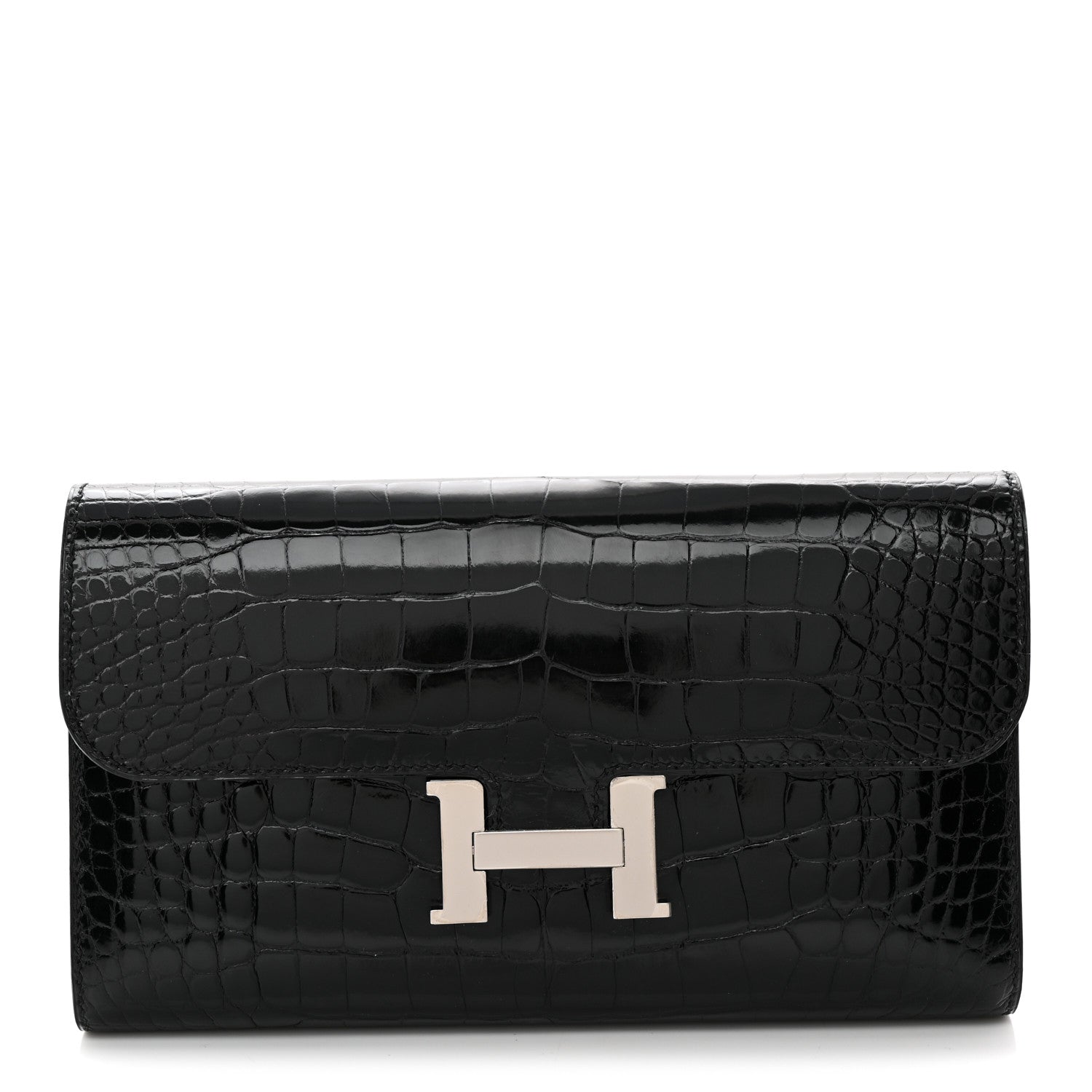 Hermes Shiny Alligator Constance Long Wallet Black 1 of 9