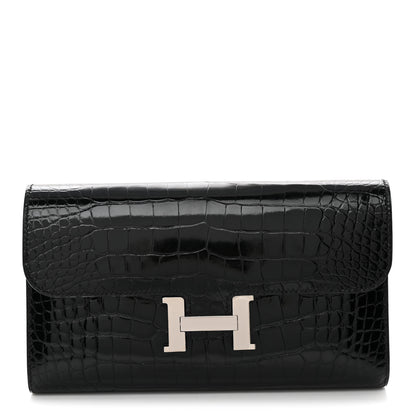 Hermes Shiny Alligator Constance Long Wallet Black 1 of 9