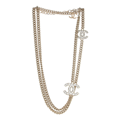 Chanel Quilted CC Long Chain Necklace Gold Pearly White 3 of 5
