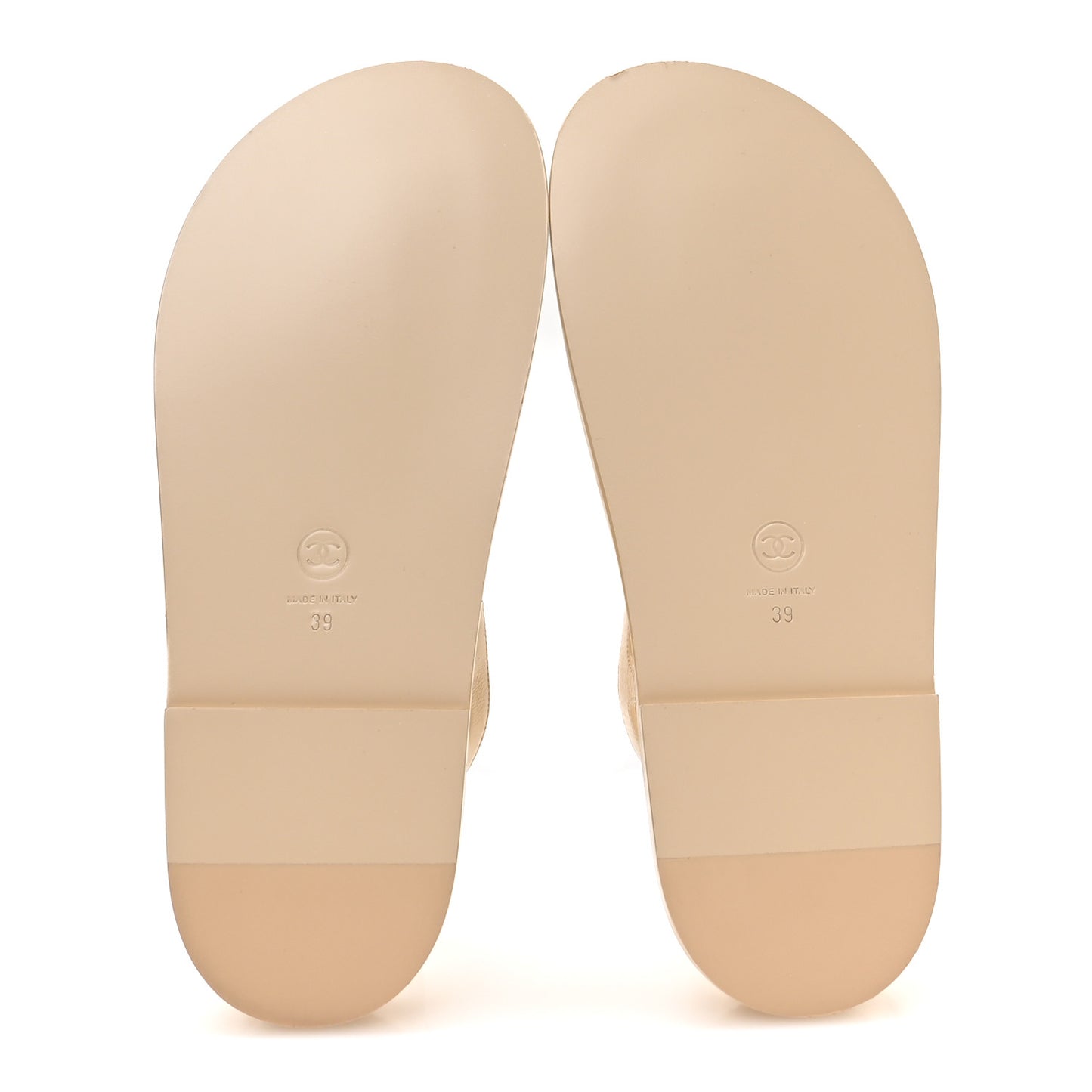 Crumpled Shiny Lambskin CC Cut Out Dad Sandals 39 Beige