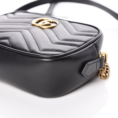 Gucci Calfskin Matelasse Mini GG Marmont Chain Shoulder Bag Black 9 of 11