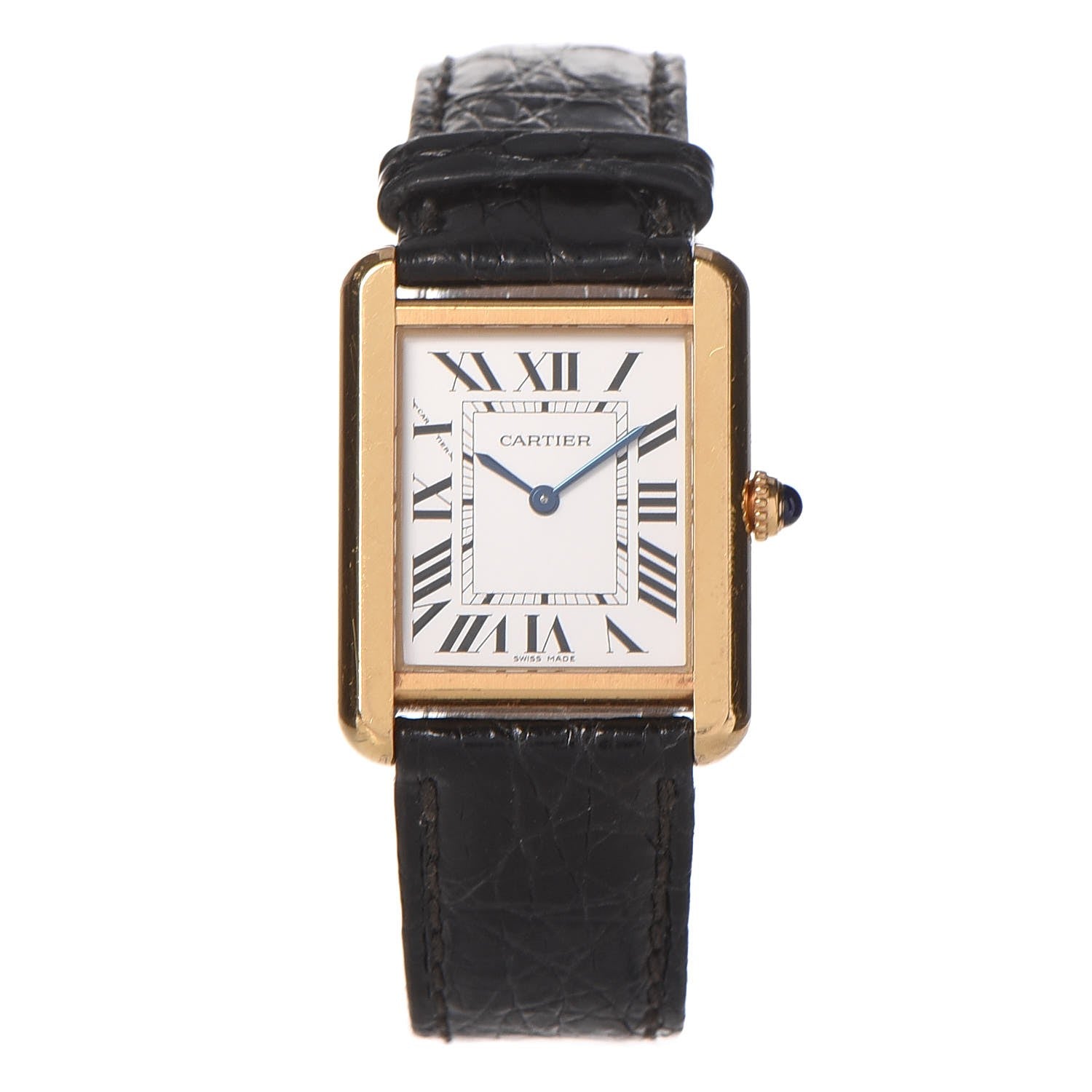 Cartier Stainless Steel 18K Yellow Gold Alligator 24mm Tank Solo Quartz Watch 1 of 8