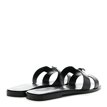 Hermes Box Calfskin Clous Pyramide Oran Sandals 40 Black 4 of 9