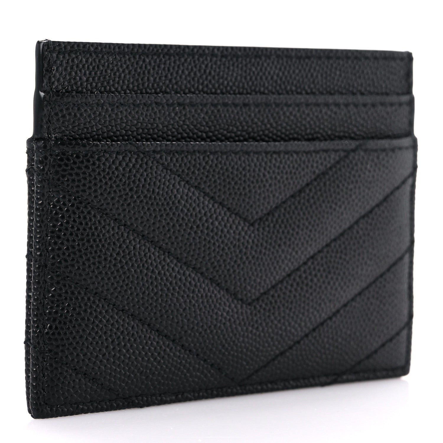 Saint Laurent Grain De Poudre Matelasse Chevron Monogram Credit Card Case Black 3 of 8