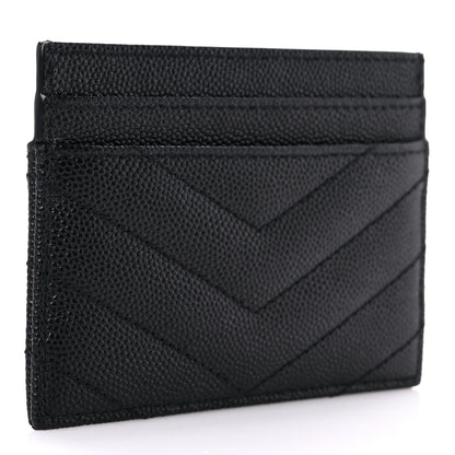Saint Laurent Grain De Poudre Matelasse Chevron Monogram Credit Card Case Black 3 of 8