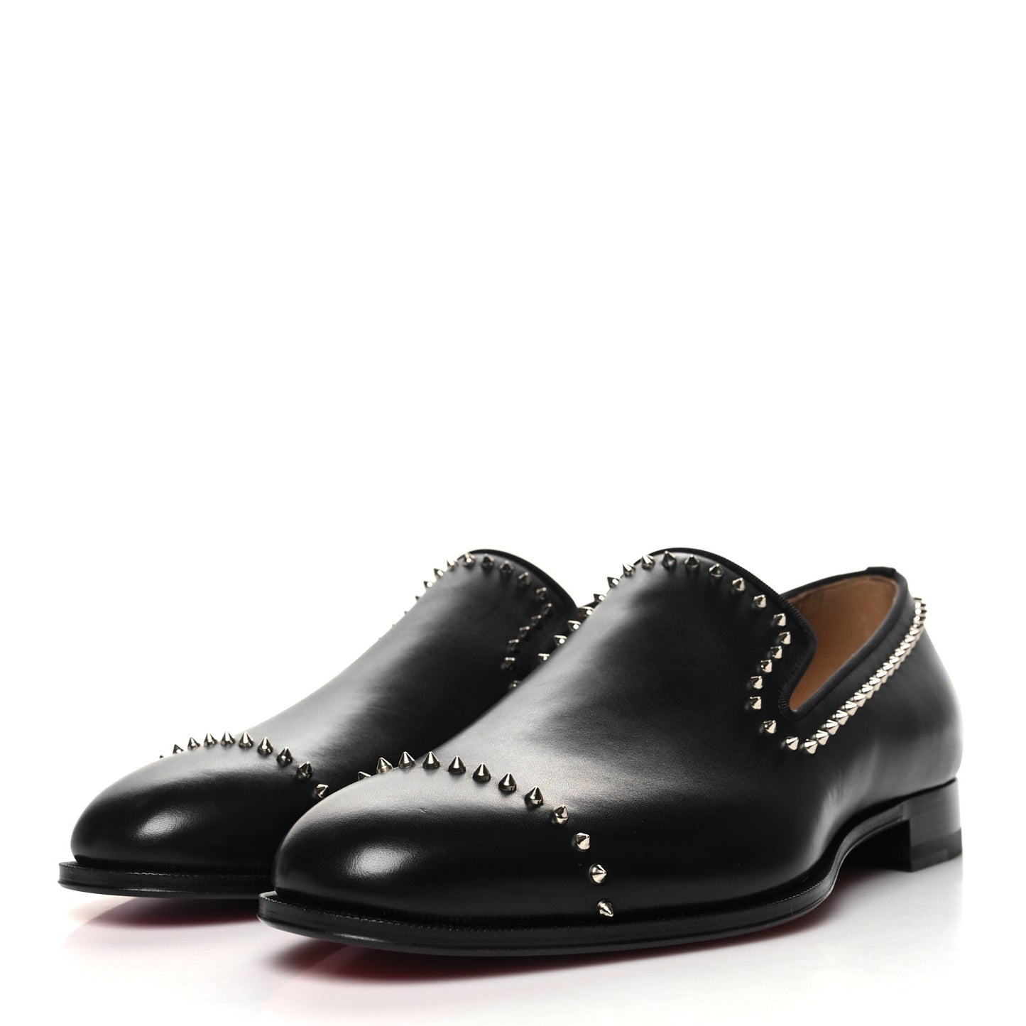 Calfskin Spike Mens Dandy Cloo Flat Loafers 42 Black Silver