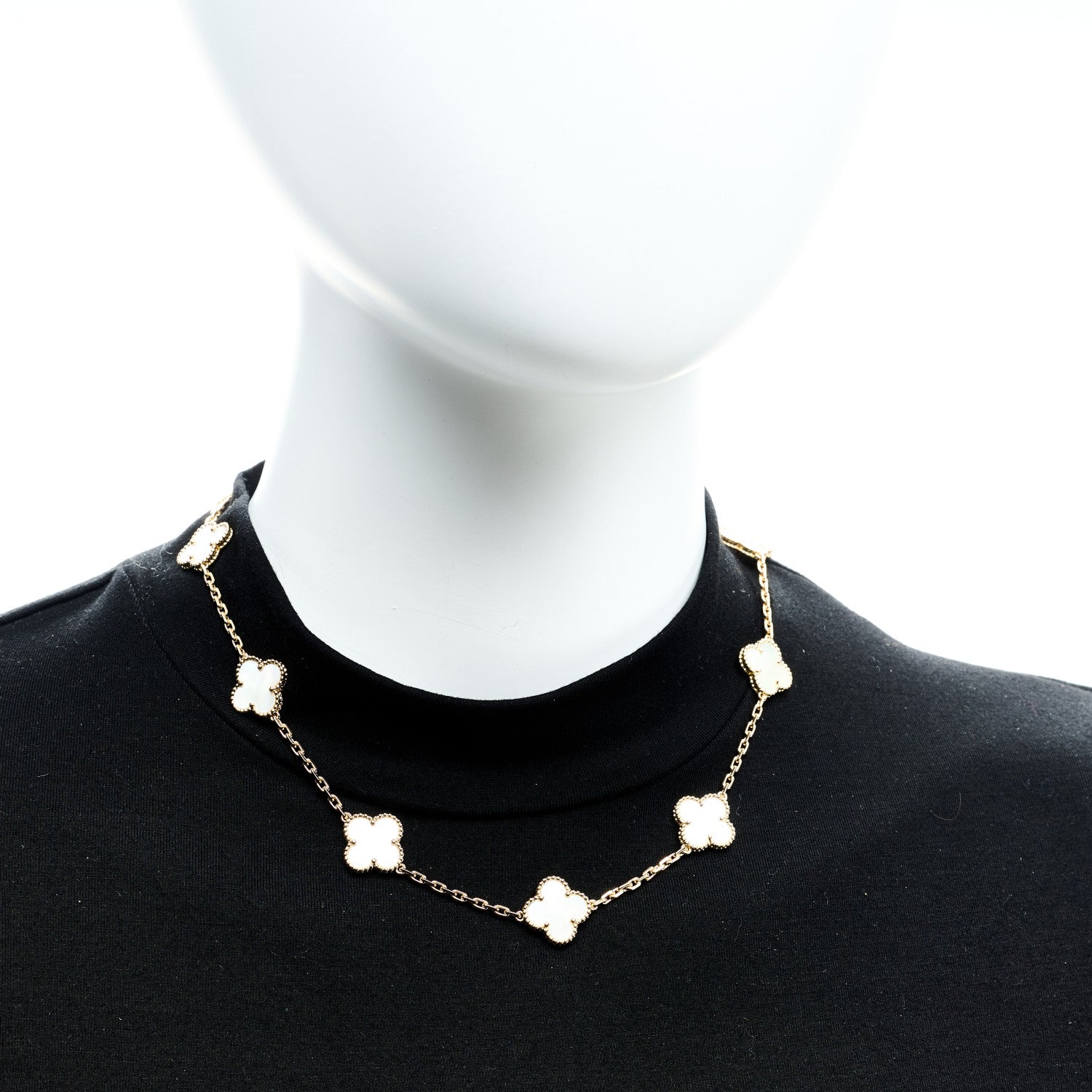 Van Cleef & Arpels 18K Yellow Gold Mother of Pearl 10 Motifs Vintage Alhambra Necklace 2 of 5