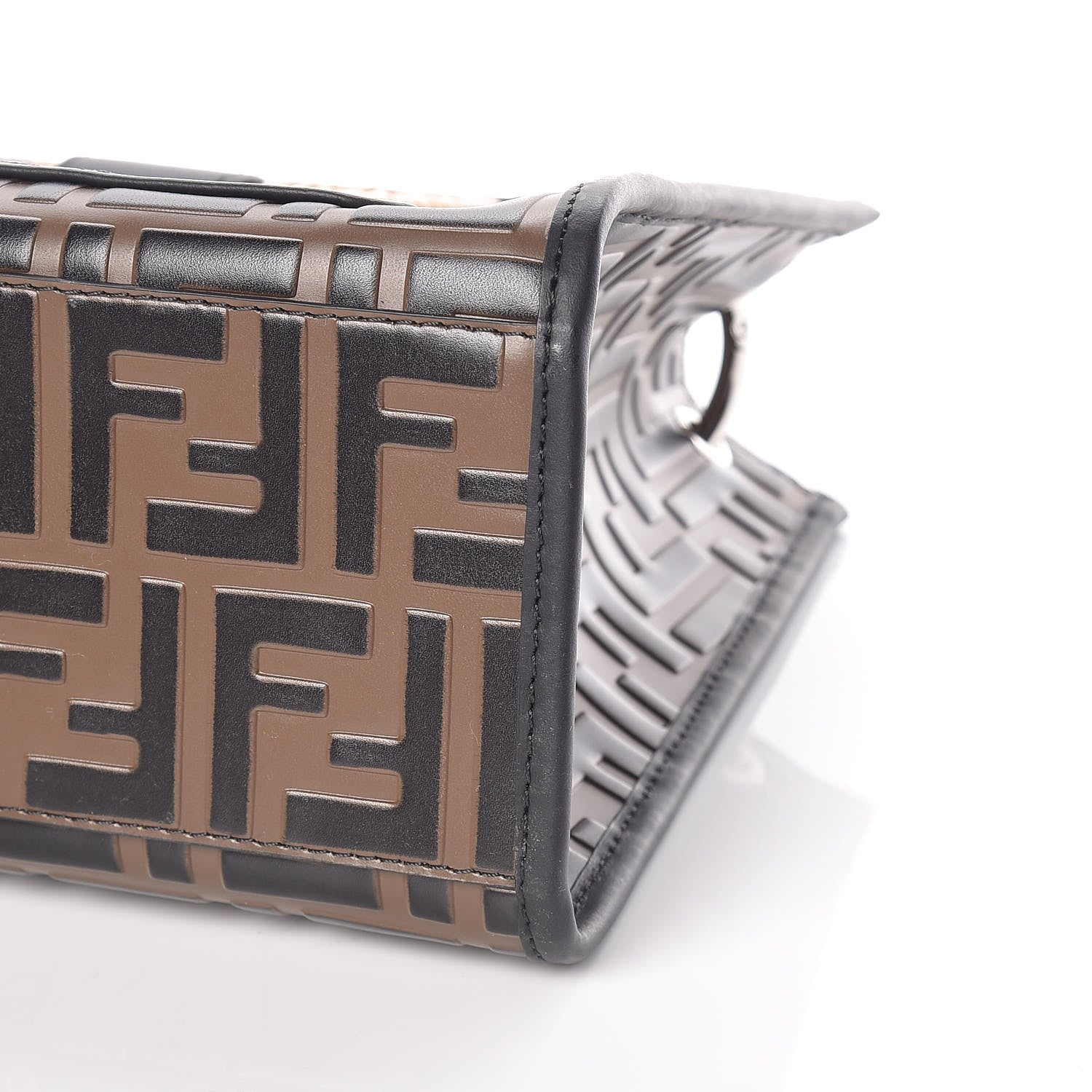 Fendi Vitello Century Wicker Bi-Color FF 1974 Embossed Small Runaway Shopper Tote Maya Black 9 of 9