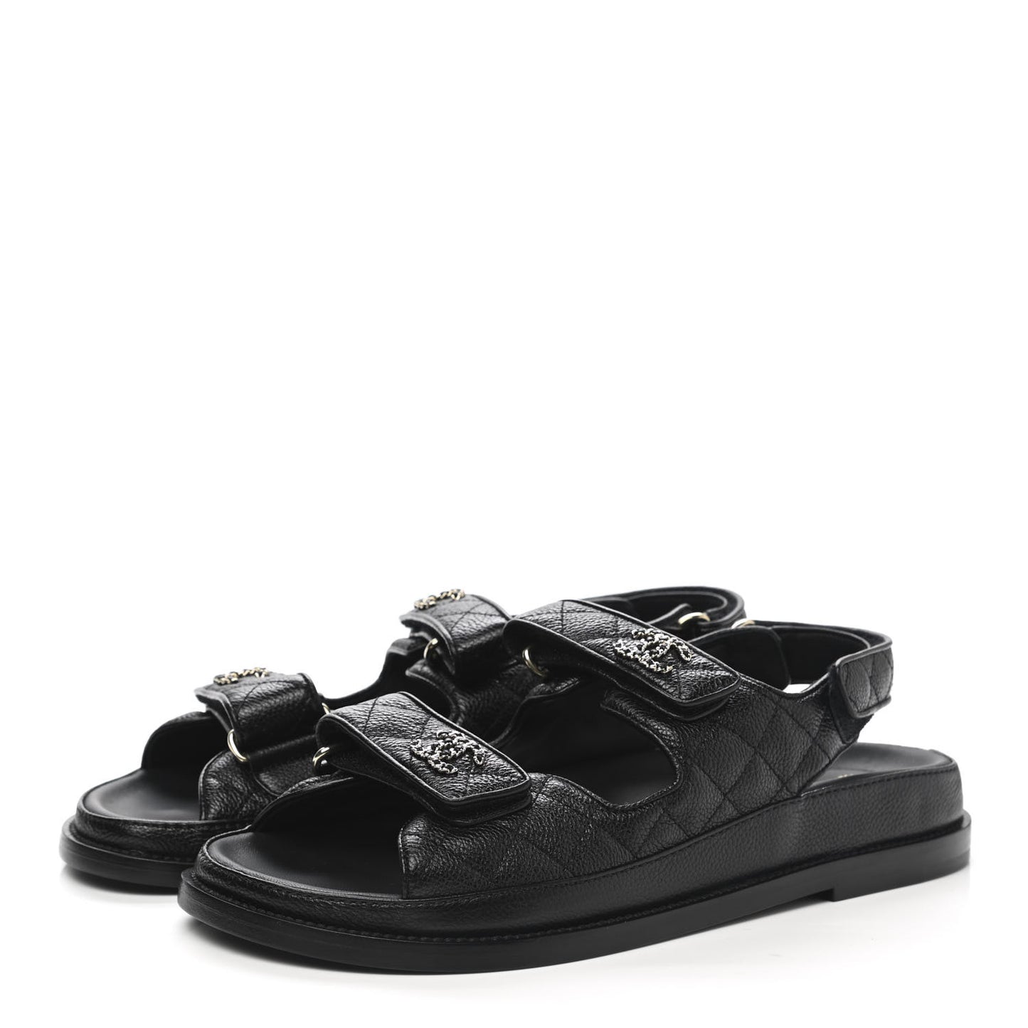 Grained Calfskin Velcro Dad Sandals 38.5 Black