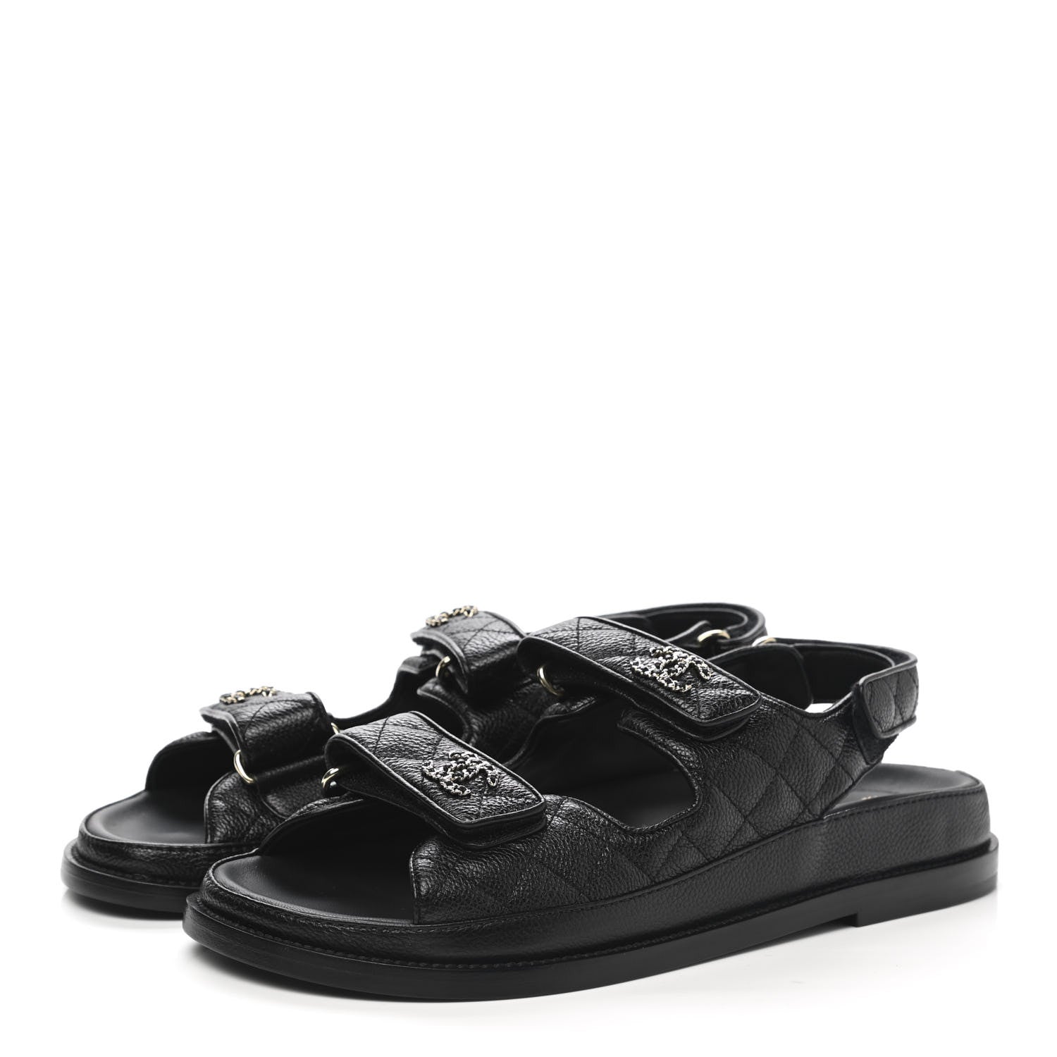 Chanel Grained Calfskin Velcro Dad Sandals 38.5 Black 3 of 9