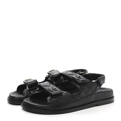 Chanel Grained Calfskin Velcro Dad Sandals 38.5 Black 3 of 9