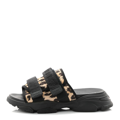 Christian Dior Technical Fabric Nylon Leopard Print D-Wander Slide Sandals 39 Black Brown 1 of 10