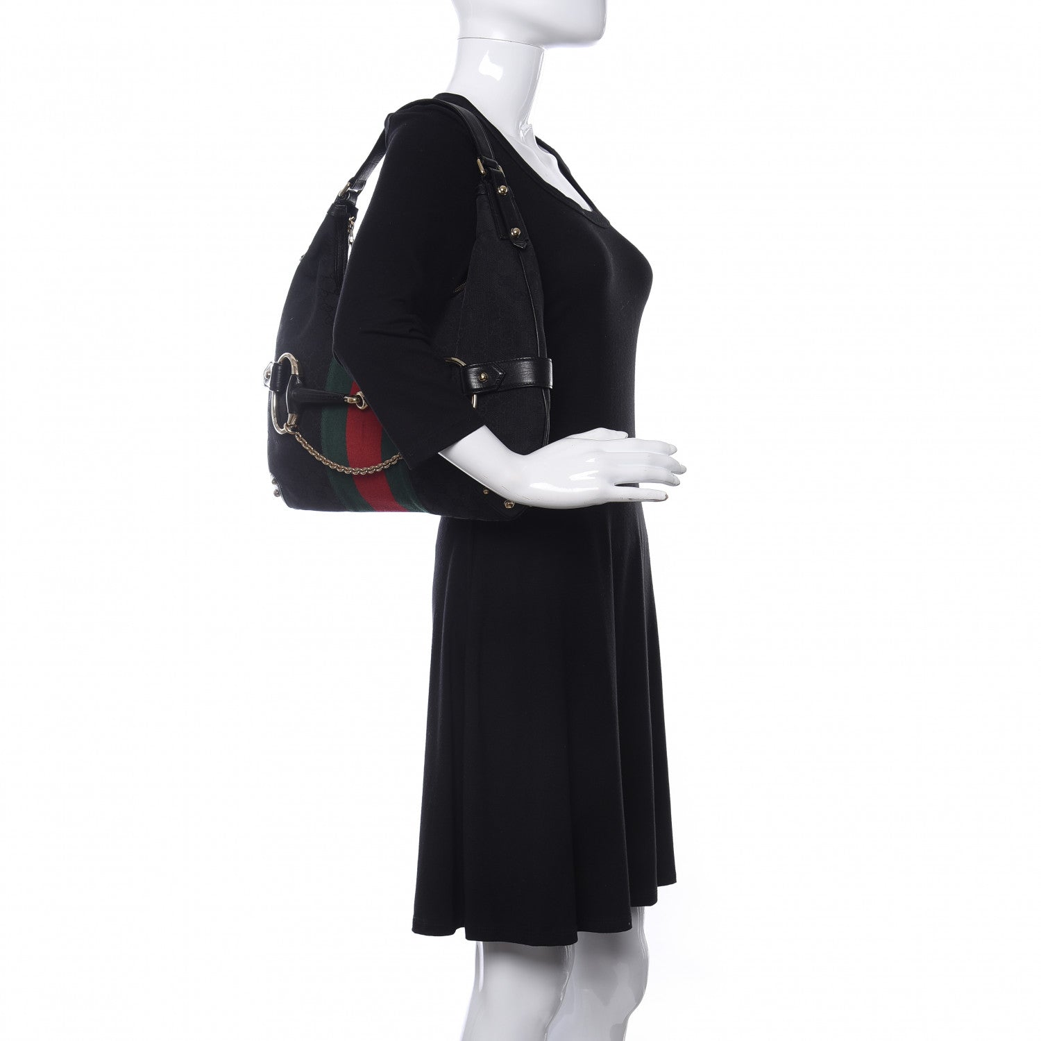 Gucci Monogram Large Horsebit Web Hobo Black 2 of 10