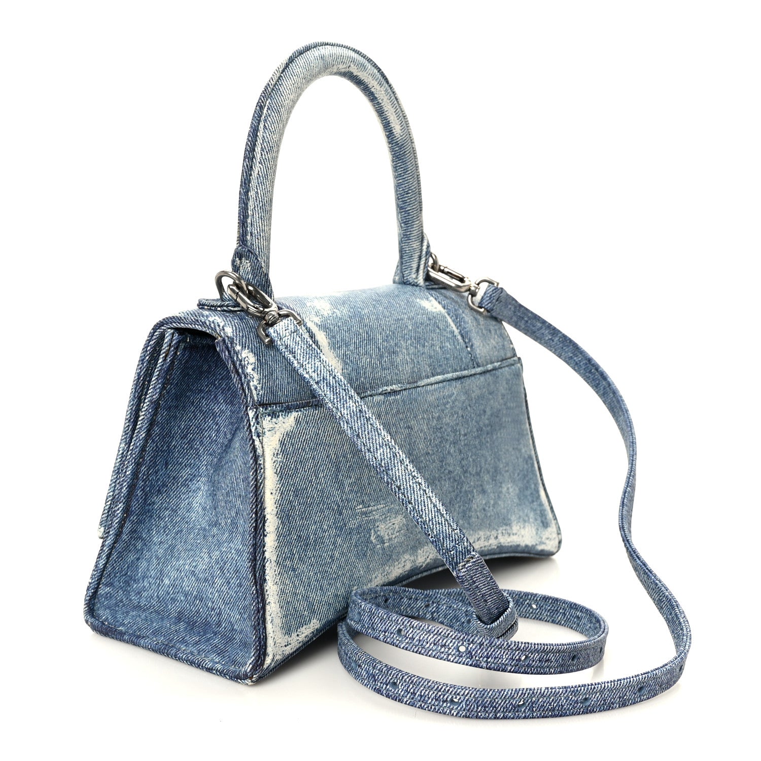 Balenciaga Nappa Denim Printed Small Hourglass Top Handle Bag Denim Blue 3 of 11