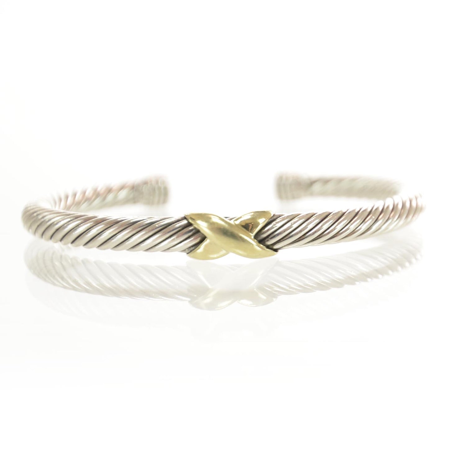 Sterling Silver 14K Yellow Gold 5mm X Station Cable Bracelet