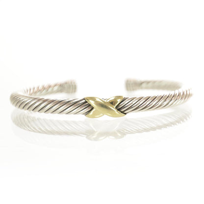 David Yurman Sterling Silver 14K Yellow Gold 5mm X Station Cable Bracelet 1 of 6