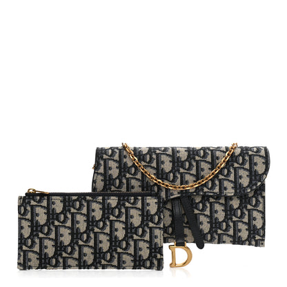 Christian Dior Oblique Saddle Chain Long Wallet Blue 1 of 10