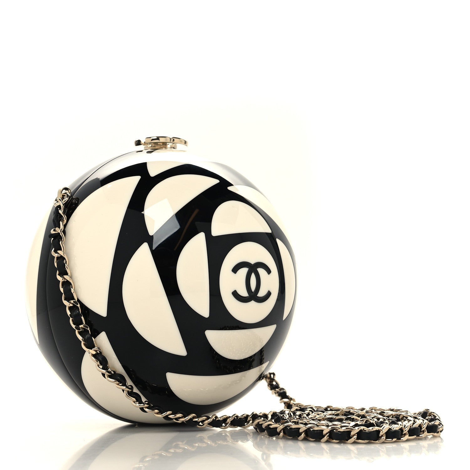 Chanel Resin Plexi CC Round Camellia Minaudiere Clutch Black White 3 of 12