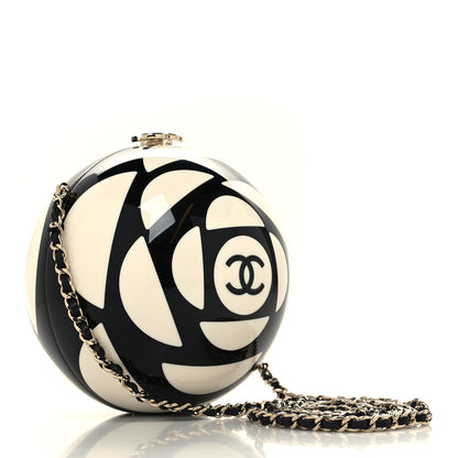 Chanel Resin Plexi CC Round Camellia Minaudiere Clutch Black White 3 of 12