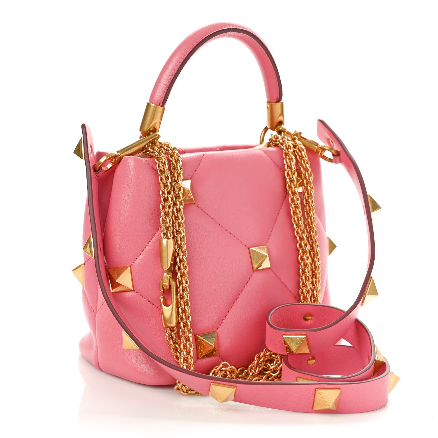 Valentino Garavani Nappa Small Roman Stud The Handle Bag Flamingo Pink 2 of 8