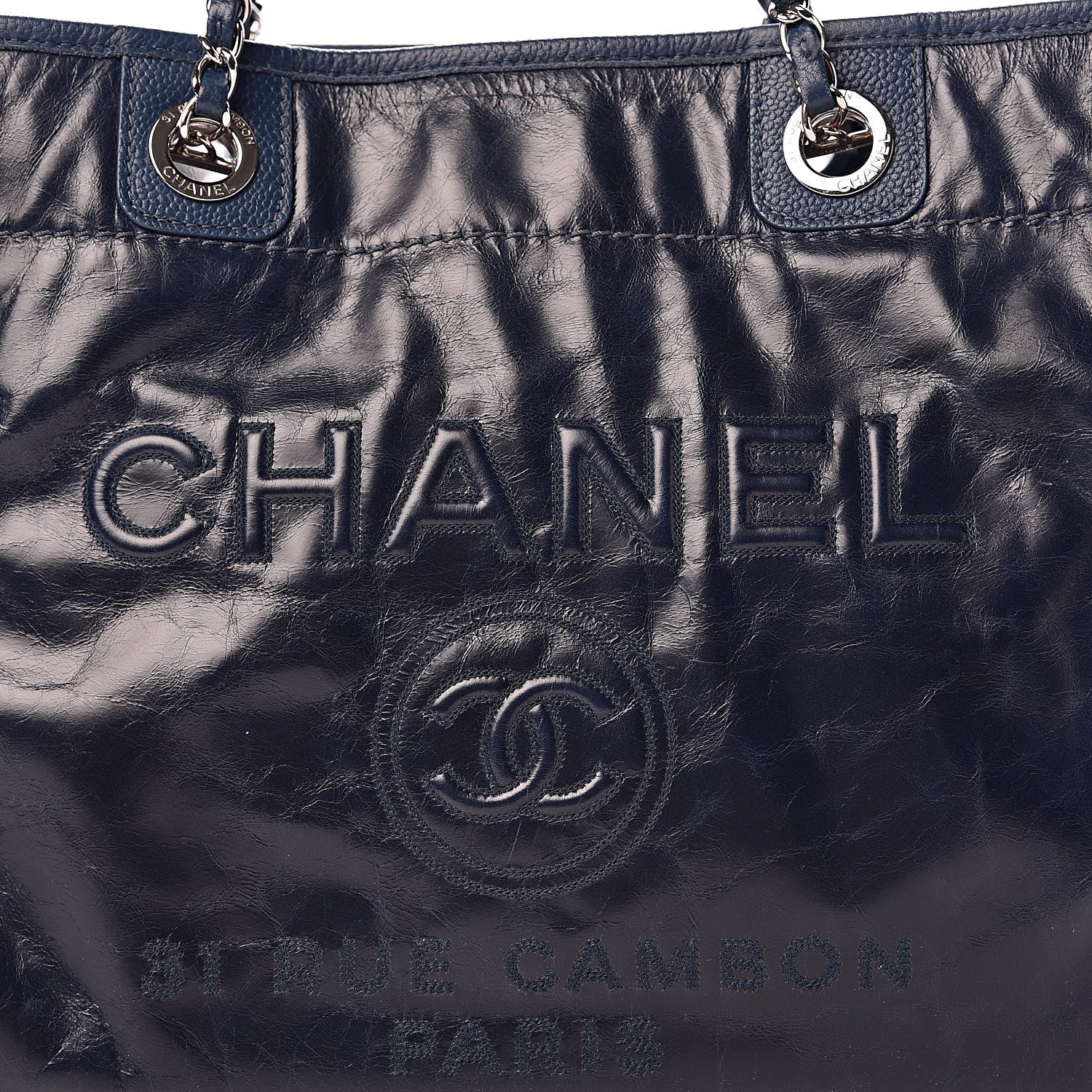 Chanel Glazed Calfskin Small Deauville Tote Blue 26 of 26