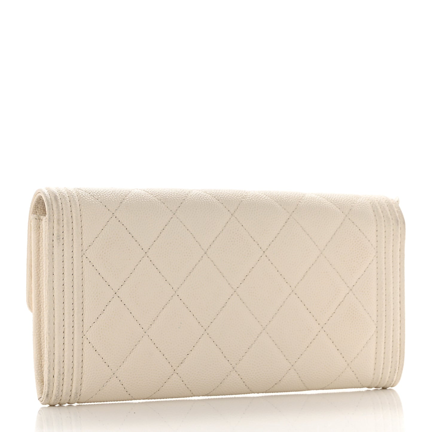 Caviar Quilted Large Boy Gusset Flap Wallet White