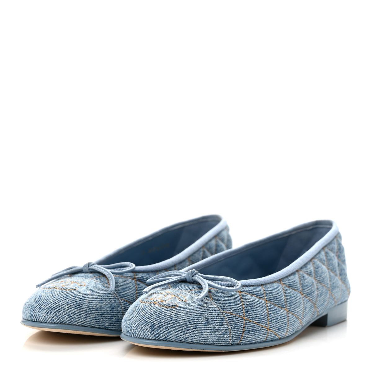 Denim Quilted CC Cap Toe Ballerina Flats 37 Light Blue