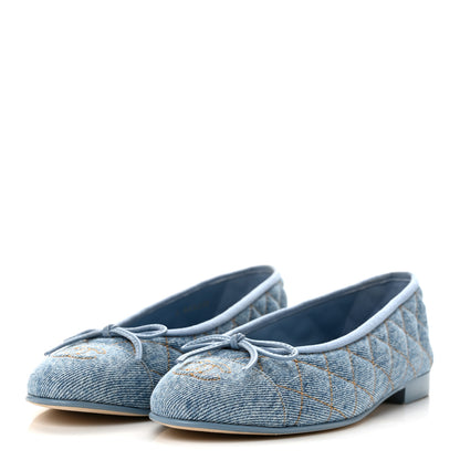 Chanel Denim Quilted CC Cap Toe Ballerina Flats 37 Light Blue 4 of 10