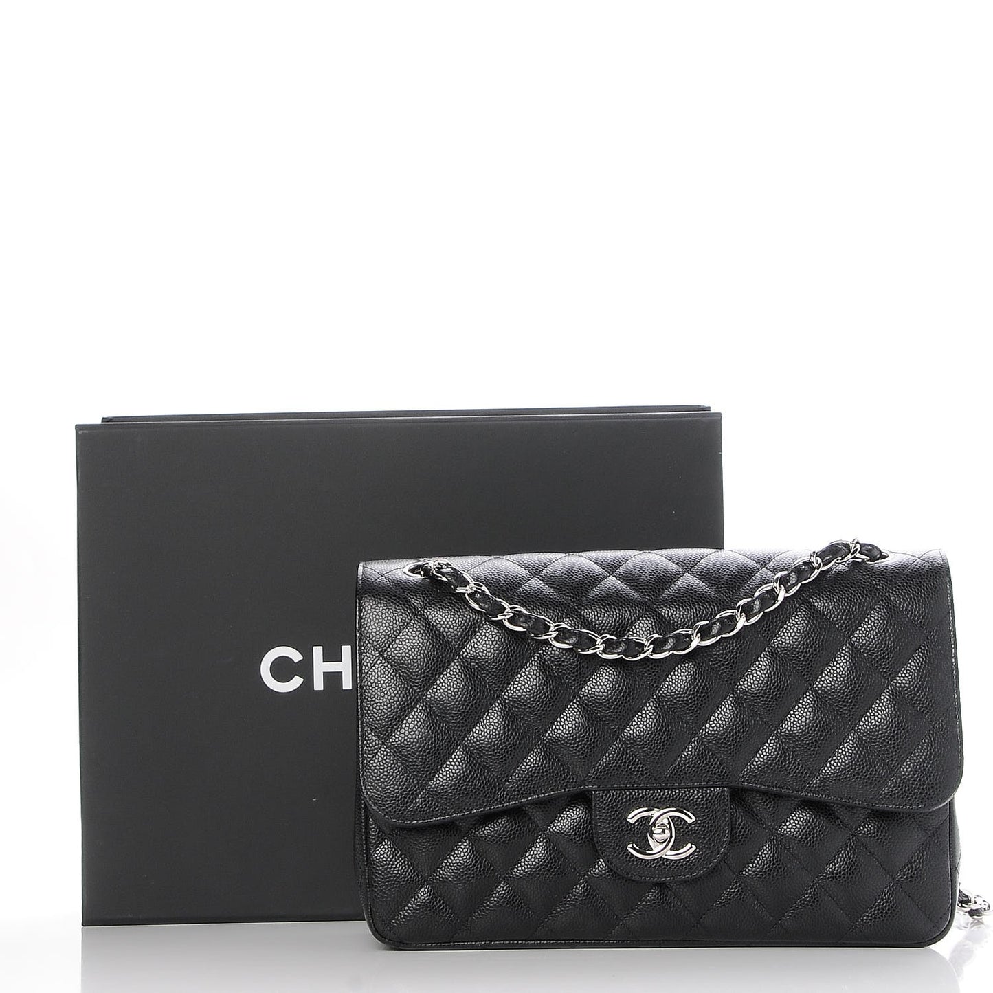 Caviar Quilted Jumbo Double Flap Black