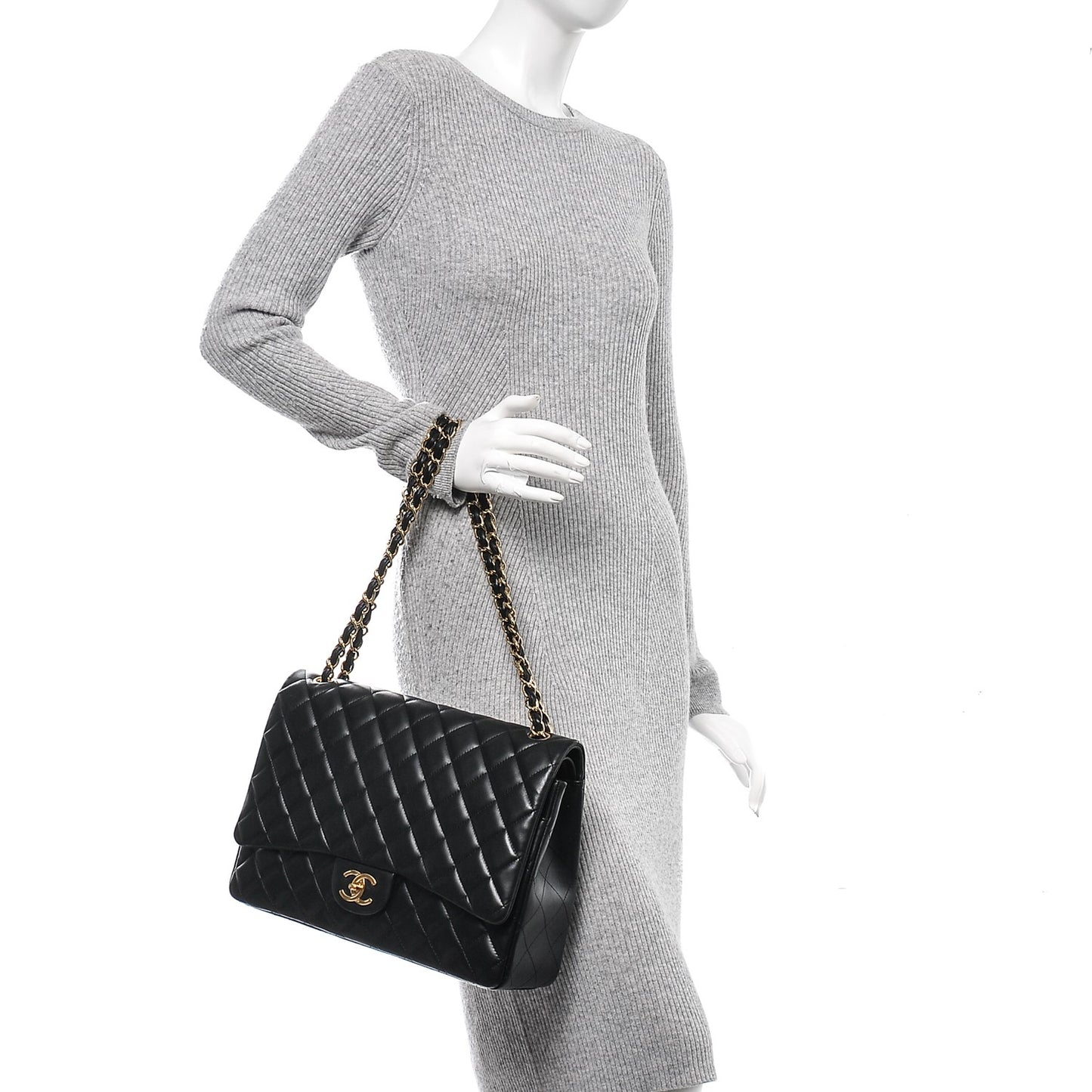 Lambskin Quilted Maxi Double Flap Black