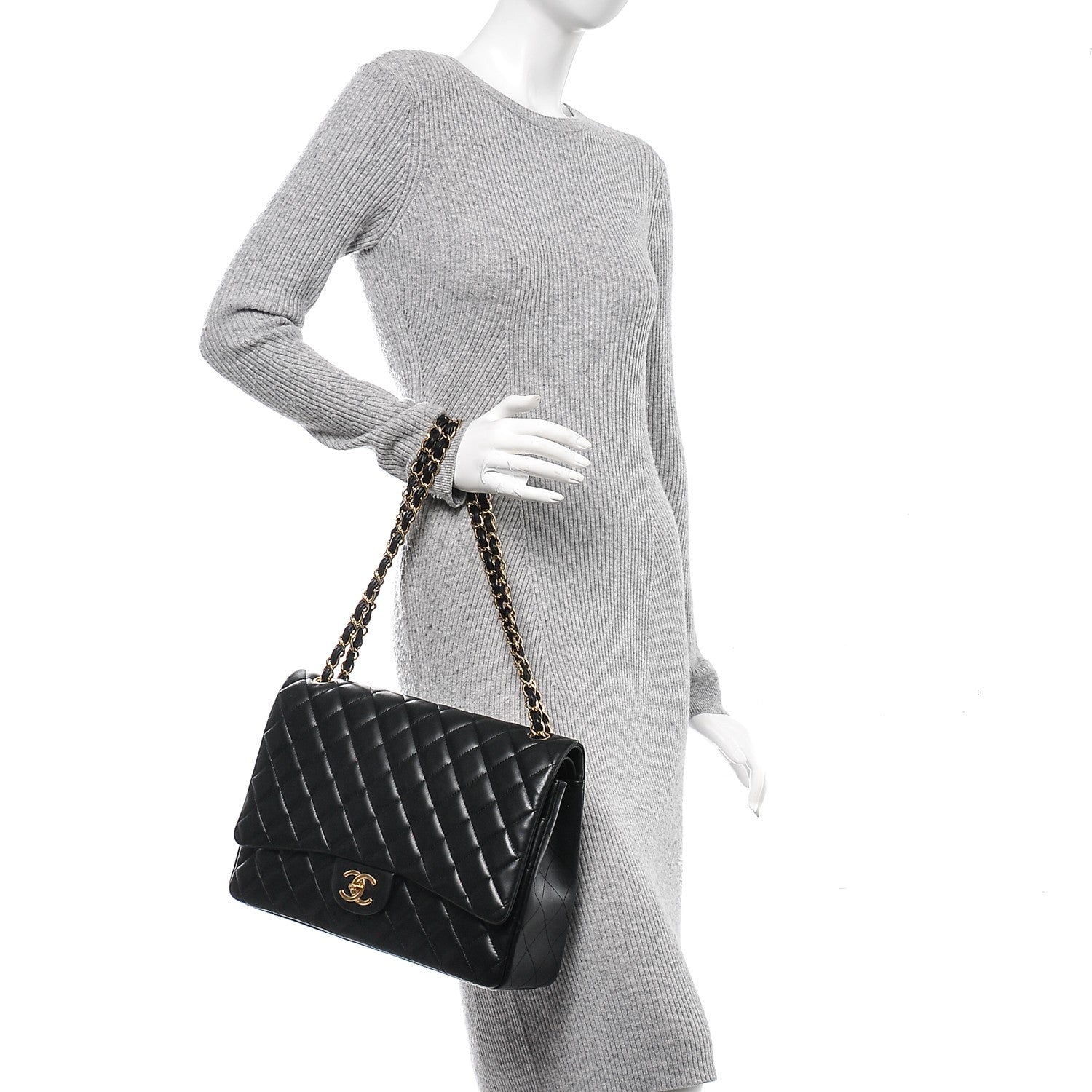 Chanel Lambskin Quilted Maxi Double Flap Black 2 of 8
