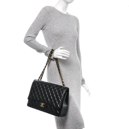 Chanel Lambskin Quilted Maxi Double Flap Black 2 of 8