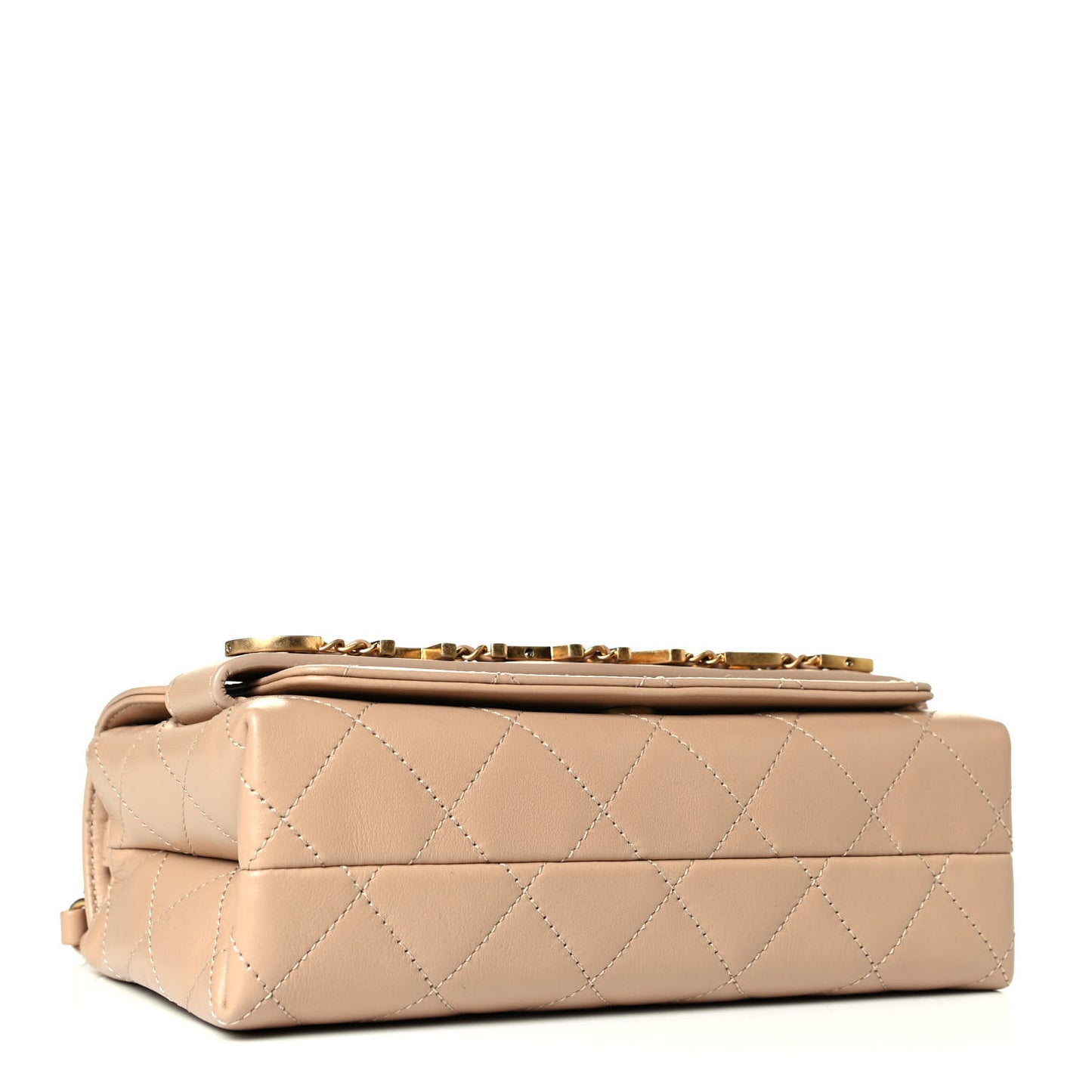 Calfskin Quilted Small Enchained Flap Beige