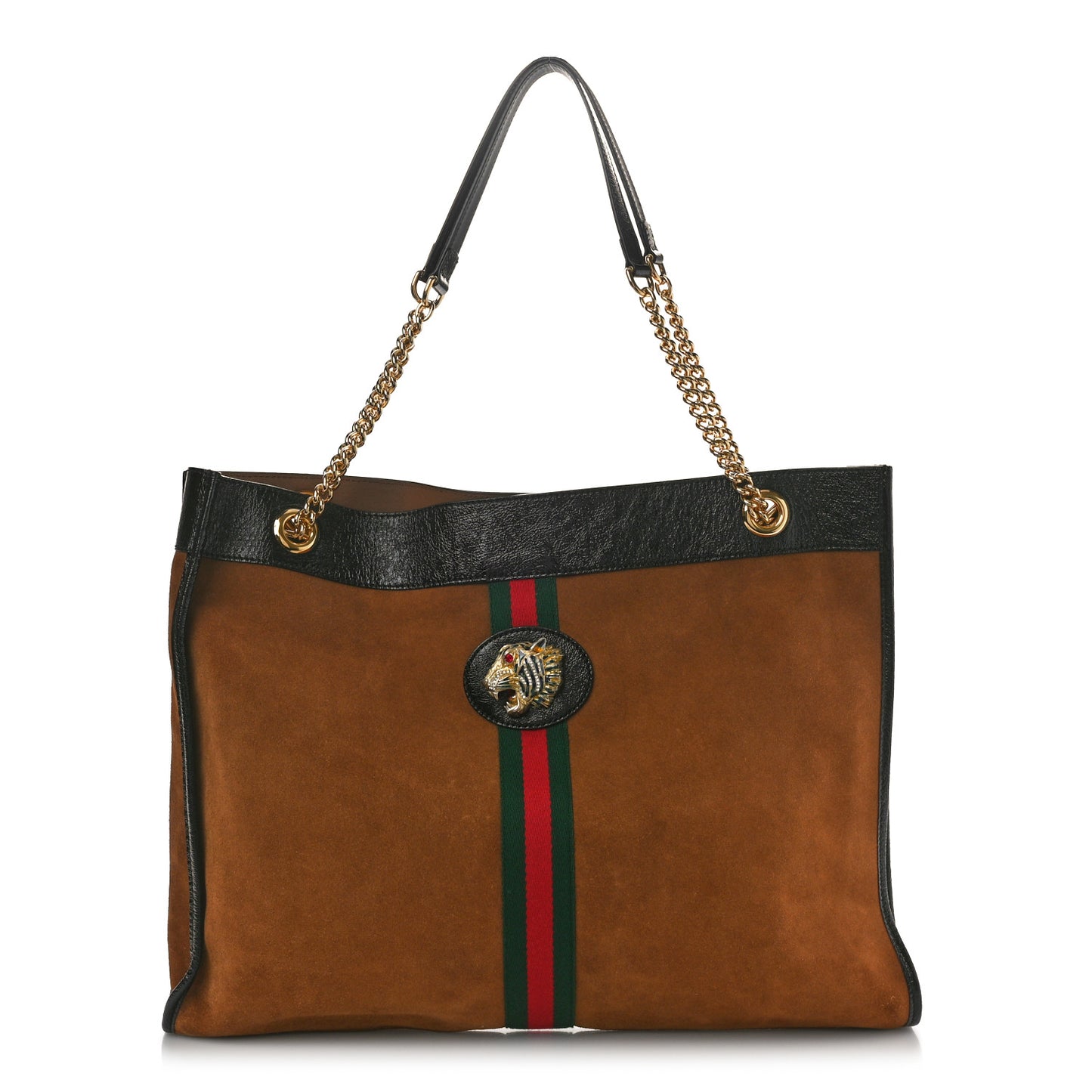 Suede Patent Large Rajah Chain Tote Nocciola Black