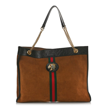 Gucci Suede Patent Large Rajah Chain Tote Nocciola Black 1 of 11