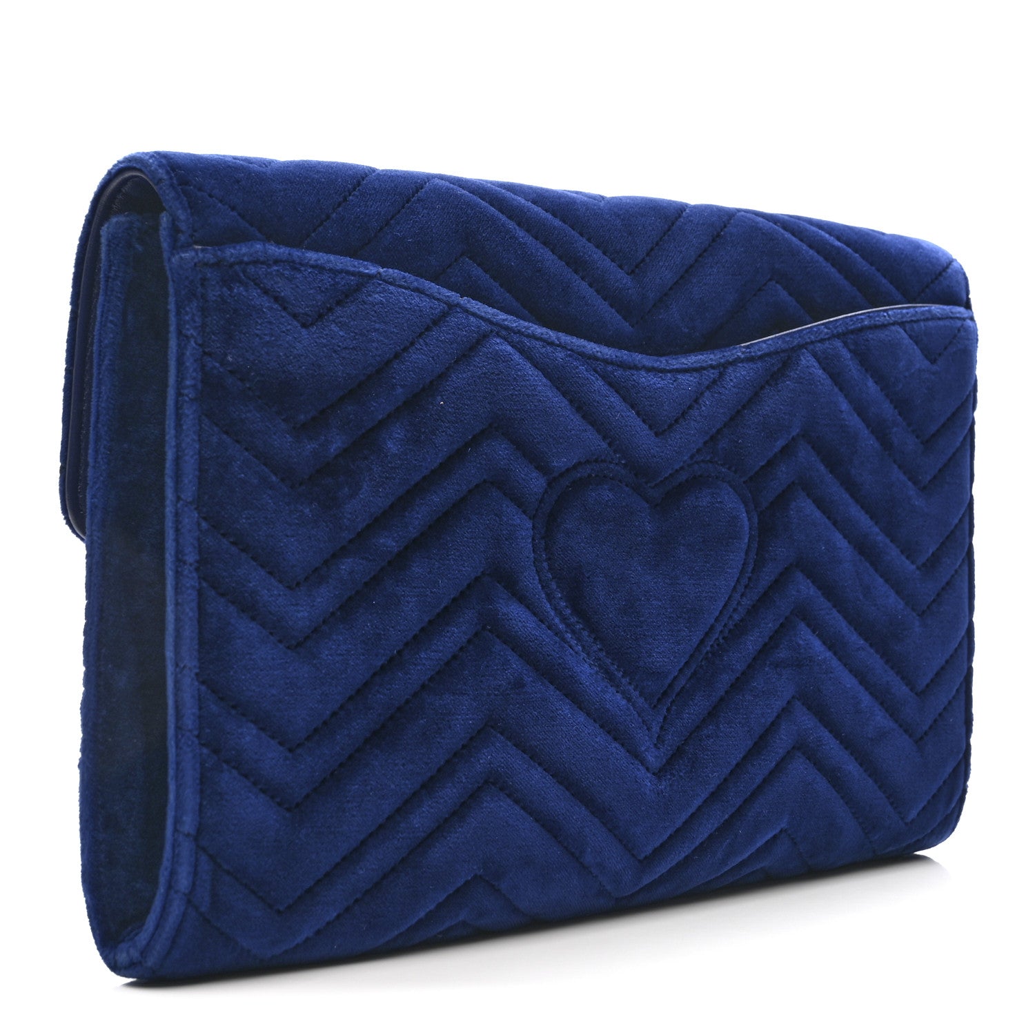 Gucci Velvet Matelasse GG Marmont Clutch Cobalt Blue 2 of 12