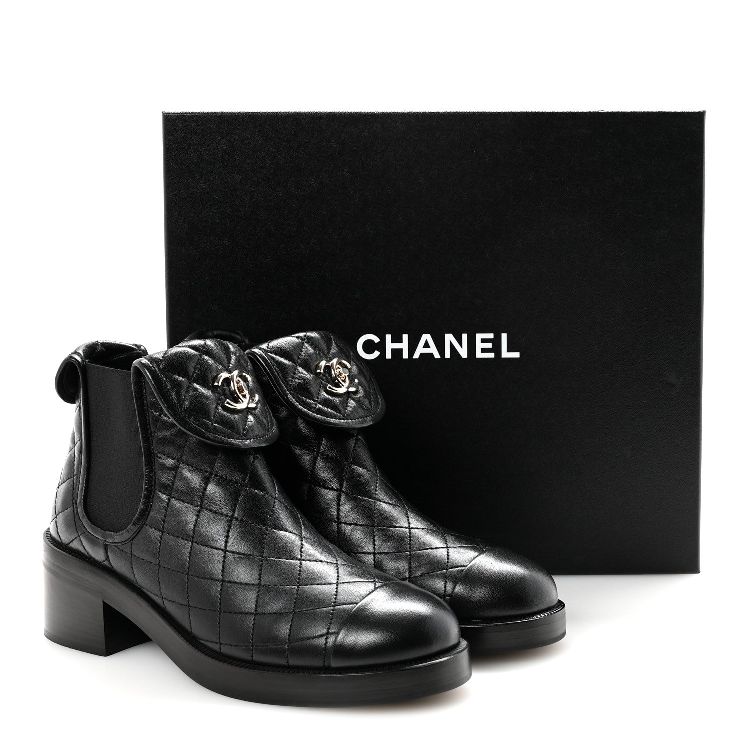 Chanel Lambskin Quilted Cap Toe CC Turnlock Booties 38.5 Black 9 of 9