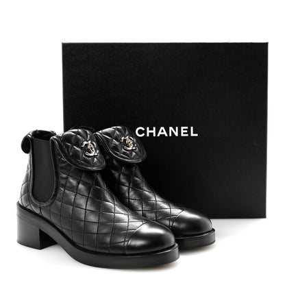 Chanel Lambskin Quilted Cap Toe CC Turnlock Booties 38.5 Black 9 of 9