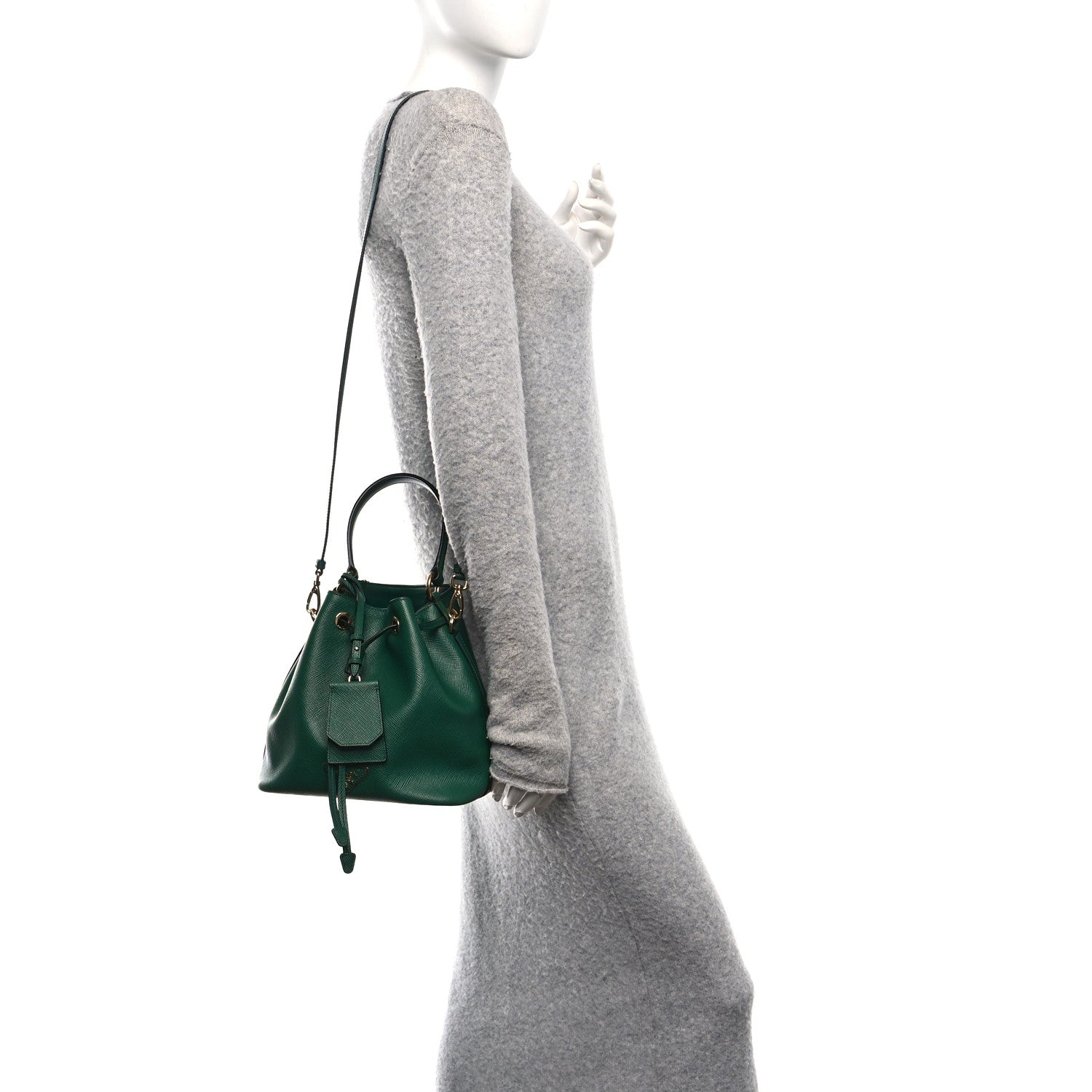 Prada Saffiano Cuir Bucket Bag Biliardo 2 of 10