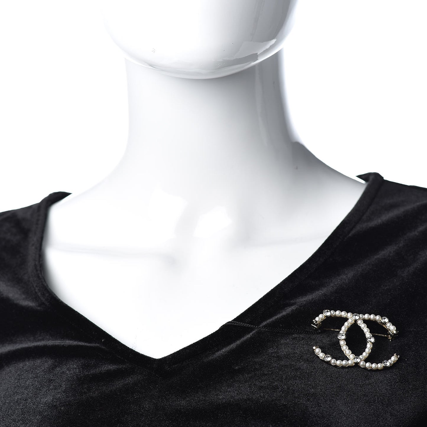Pearl Crystal CC Charms Brooch Gold