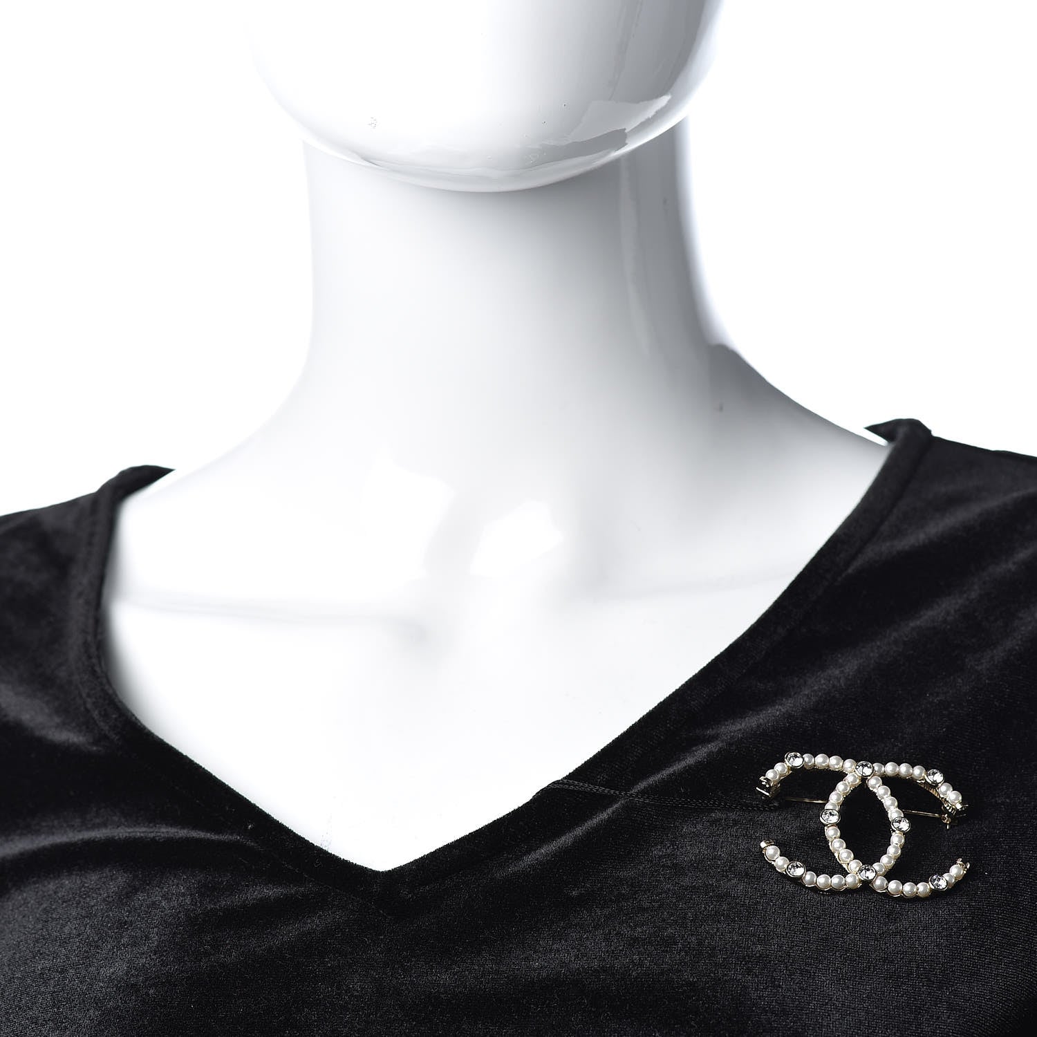 Chanel Pearl Crystal CC Charms Brooch Gold 2 of 5