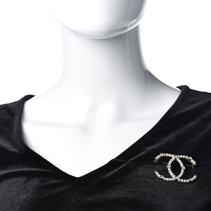 Chanel Pearl Crystal CC Charms Brooch Gold 2 of 5