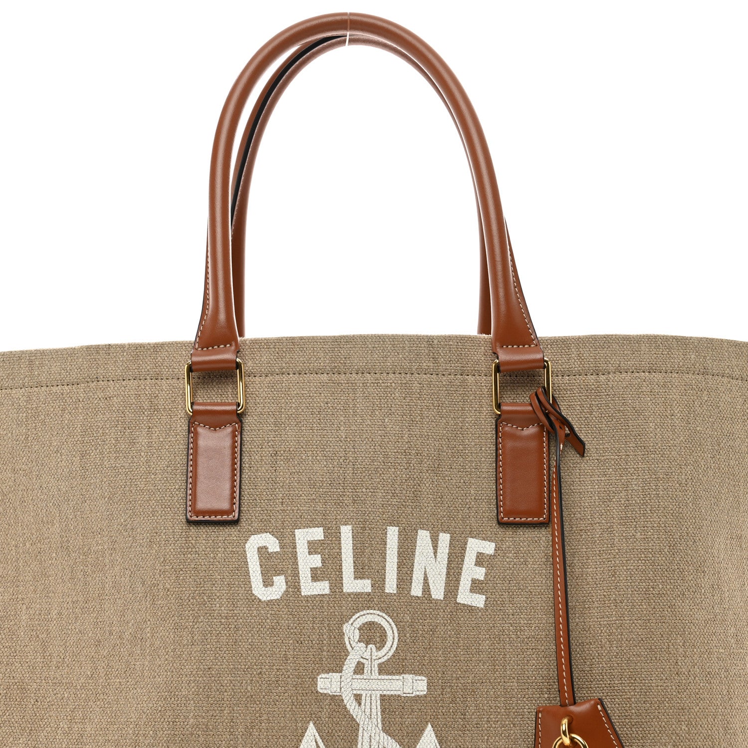Celine Canvas Calfskin Paris Horizontal Cabas Tan 5 of 9