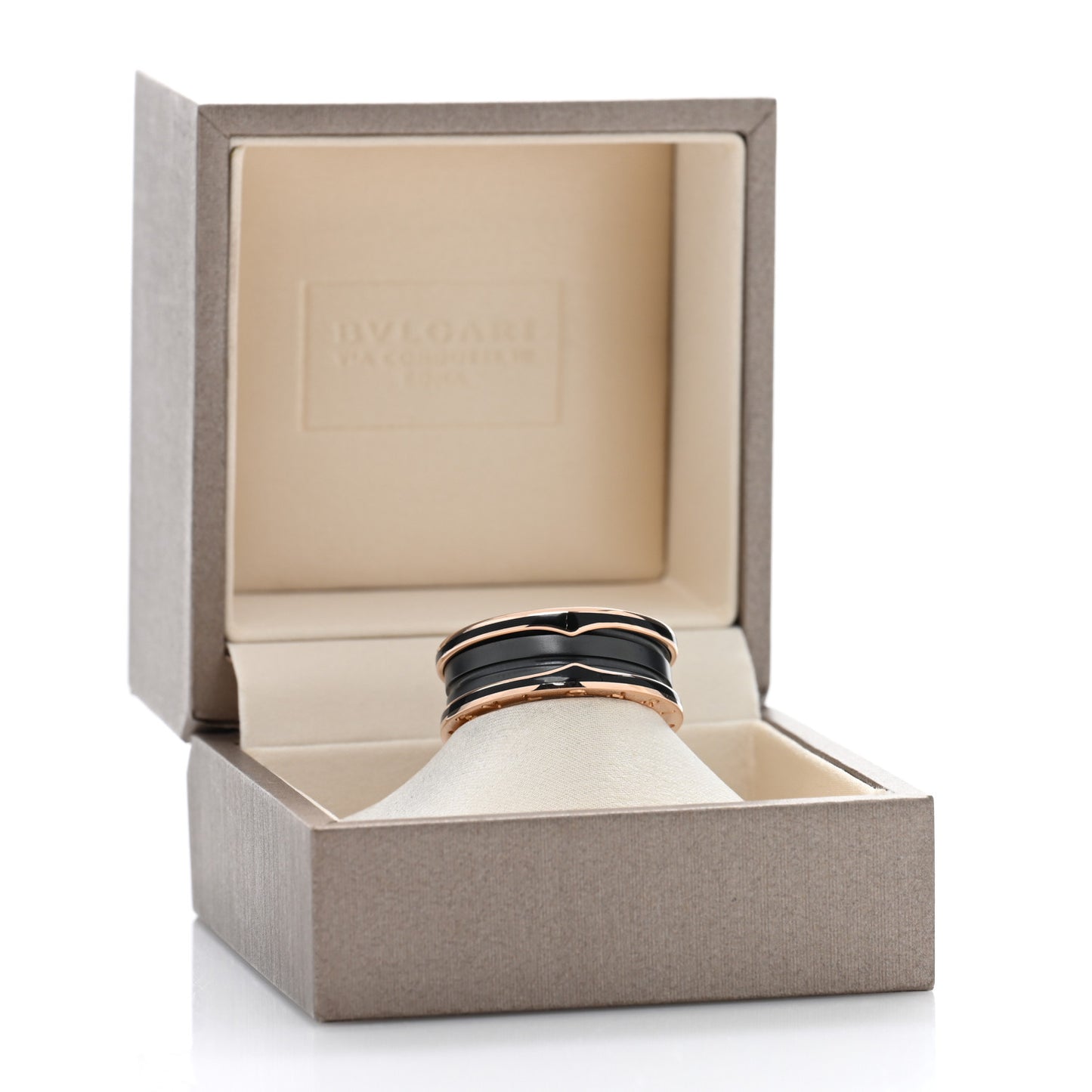 18K Rose Gold Black Ceramic Matte B.Zero1 Two-Band Ring 56 7.5