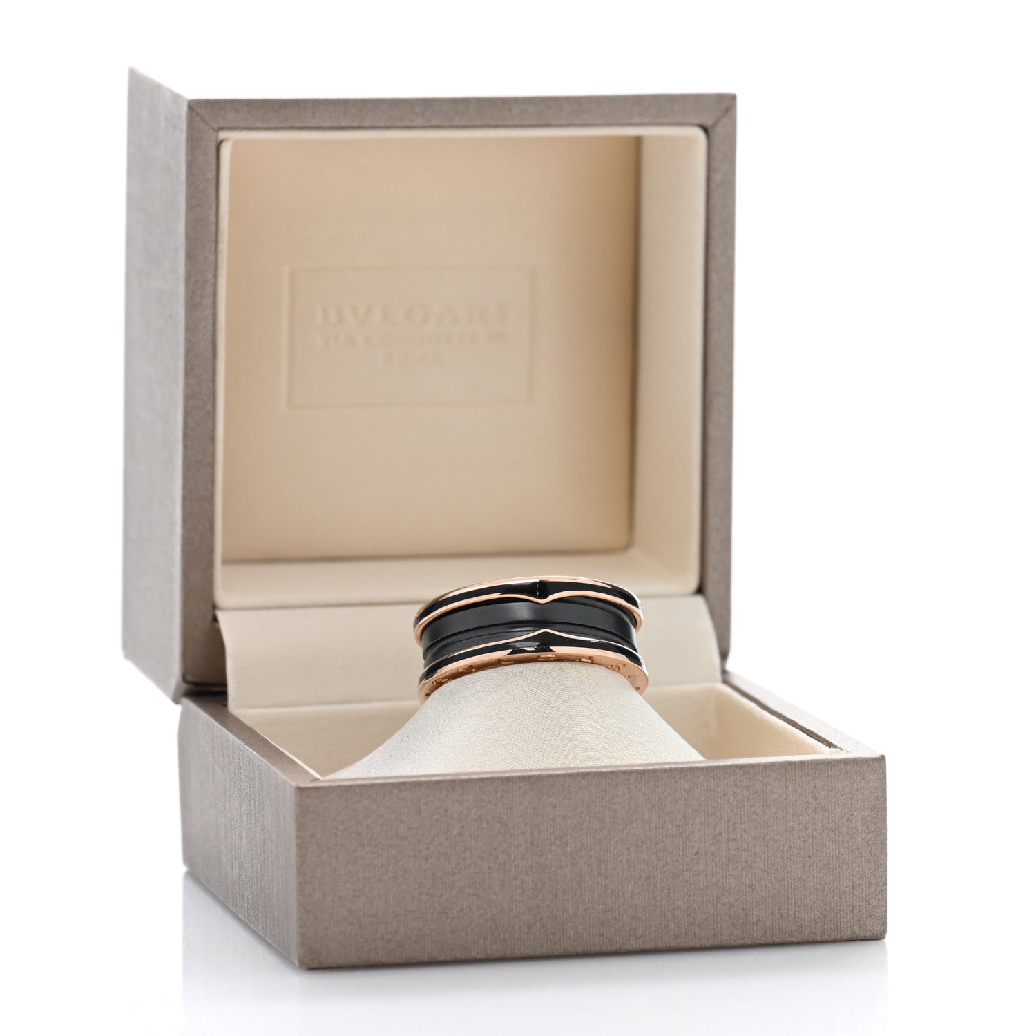 Bulgari 18K Rose Gold Black Ceramic Matte B.Zero1 Two-Band Ring 56 7.5 5 of 5