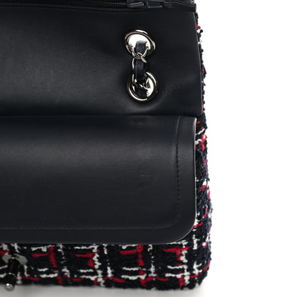 Chanel Tweed Quilted Medium Double Flap Navy White Red 12 of 16
