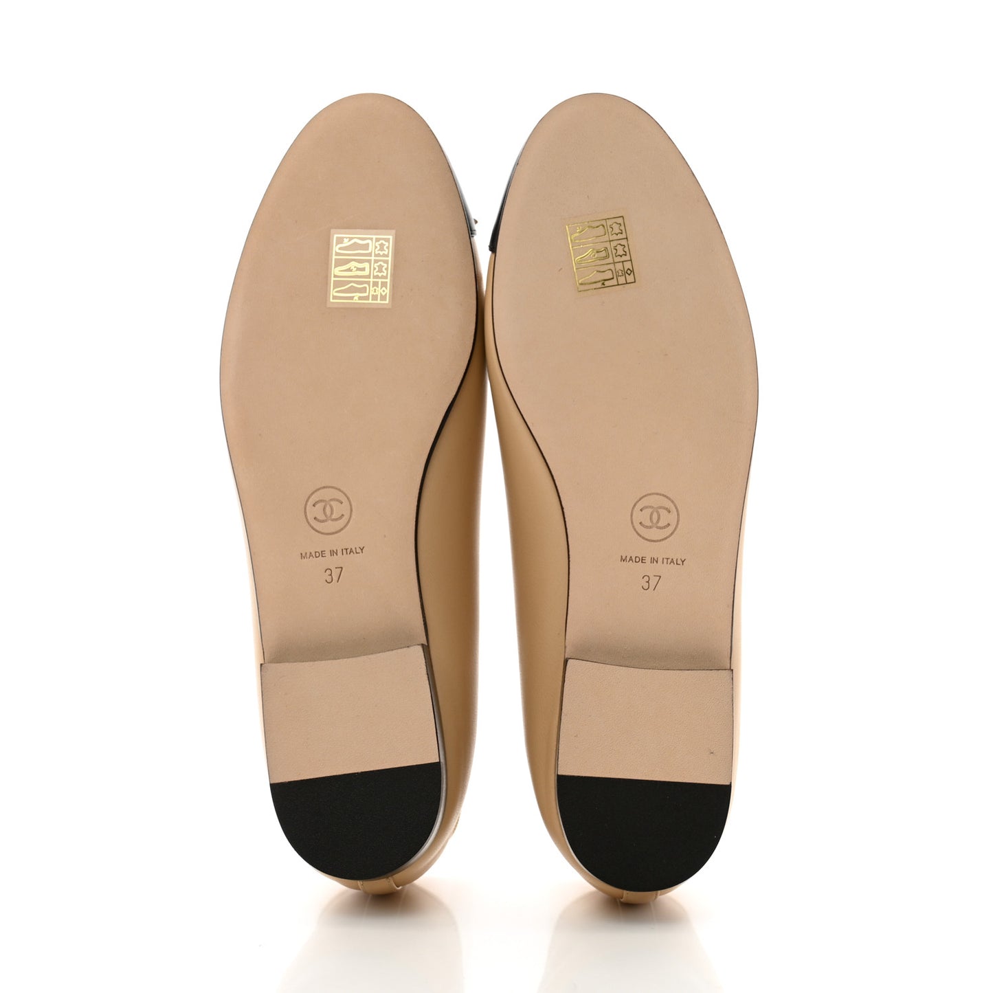 Lambskin Cap Toe CC Ballerina Flats 37 Beige Black