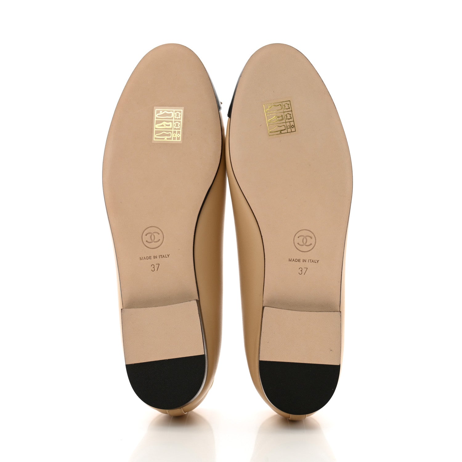 Chanel Lambskin Cap Toe CC Ballerina Flats 37 Beige Black 6 of 10