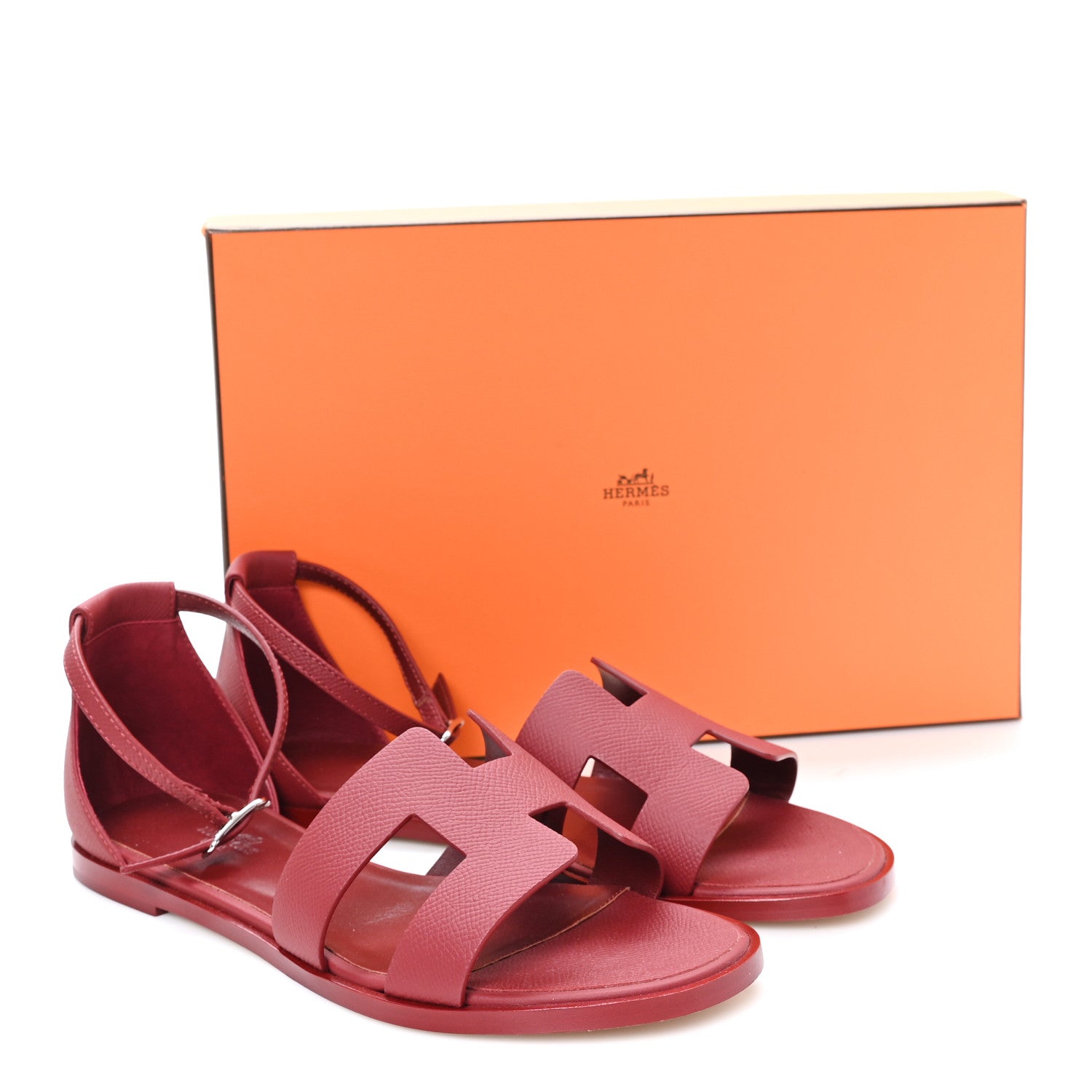 Hermes Epsom Santorini Sandals 38 Rouge H 10 of 10