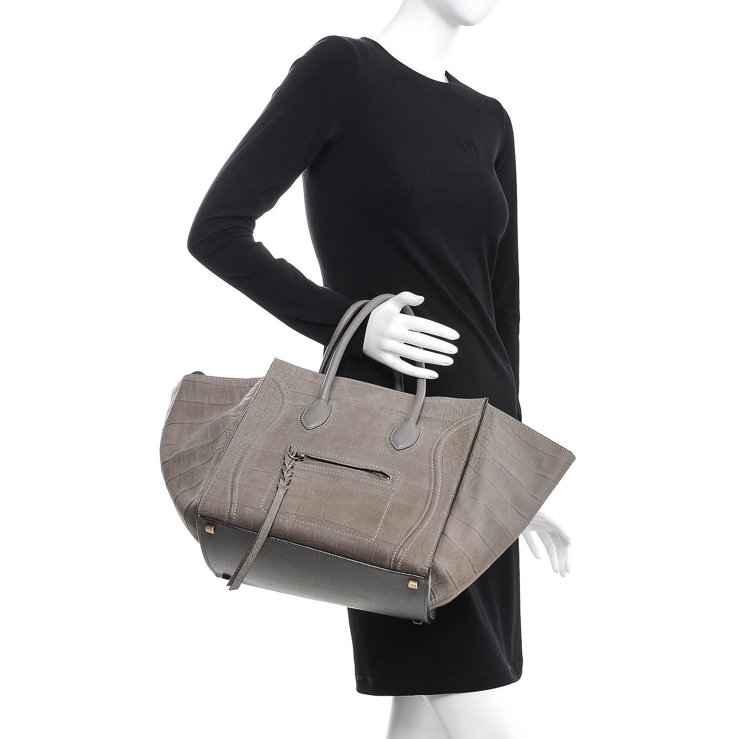 Crocodile Embossed Nubuck Medium Phantom Luggage Grey